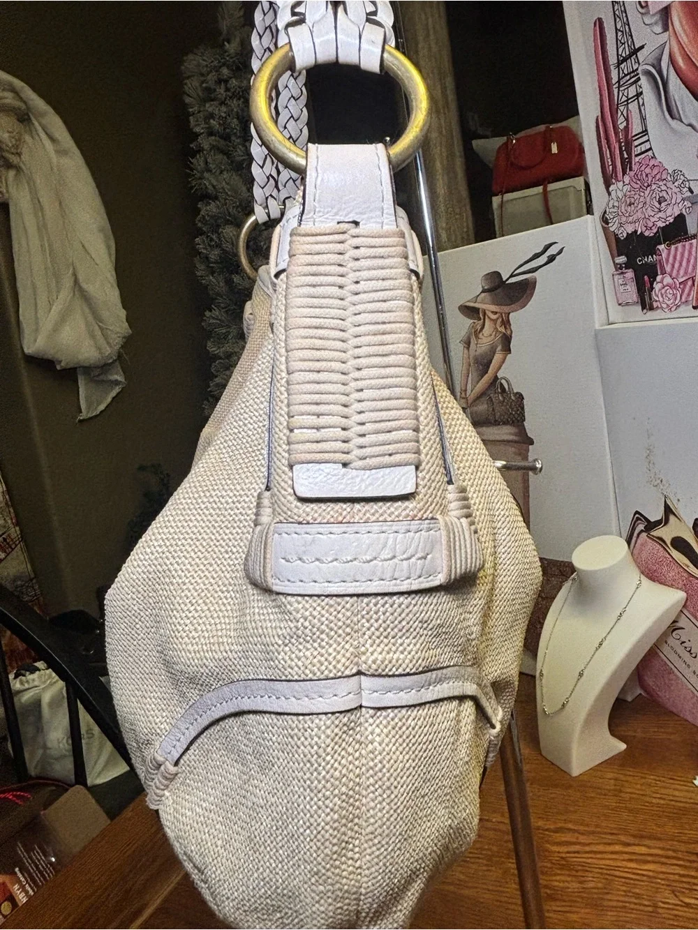 Coach Soho Angora Straw Hobo 4711 Cream White Braided Leather Y2K EUC